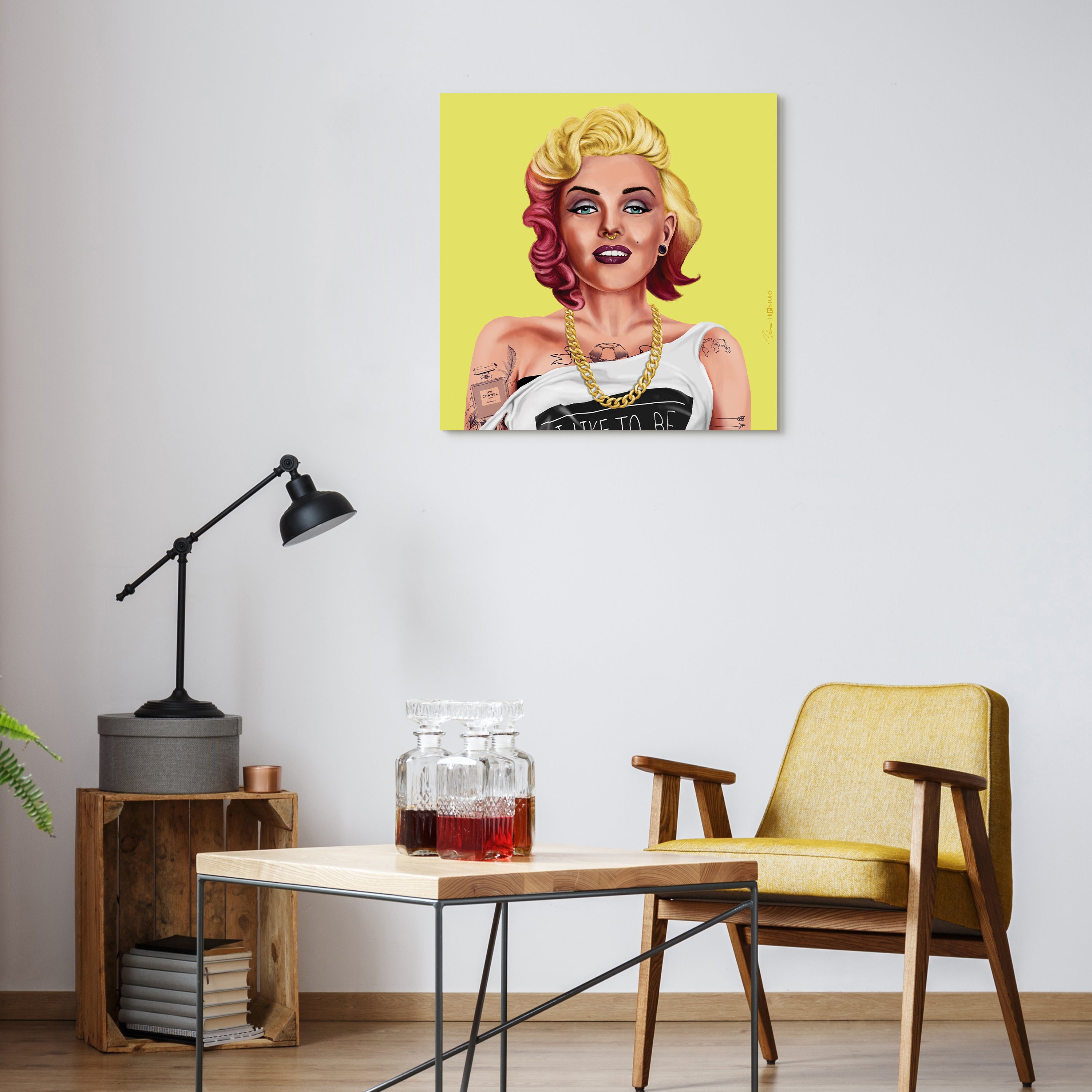 "Hip Marilyn Monroe" Frameless Free Floating Reverse Printed Tempered Art Glass Wall Art