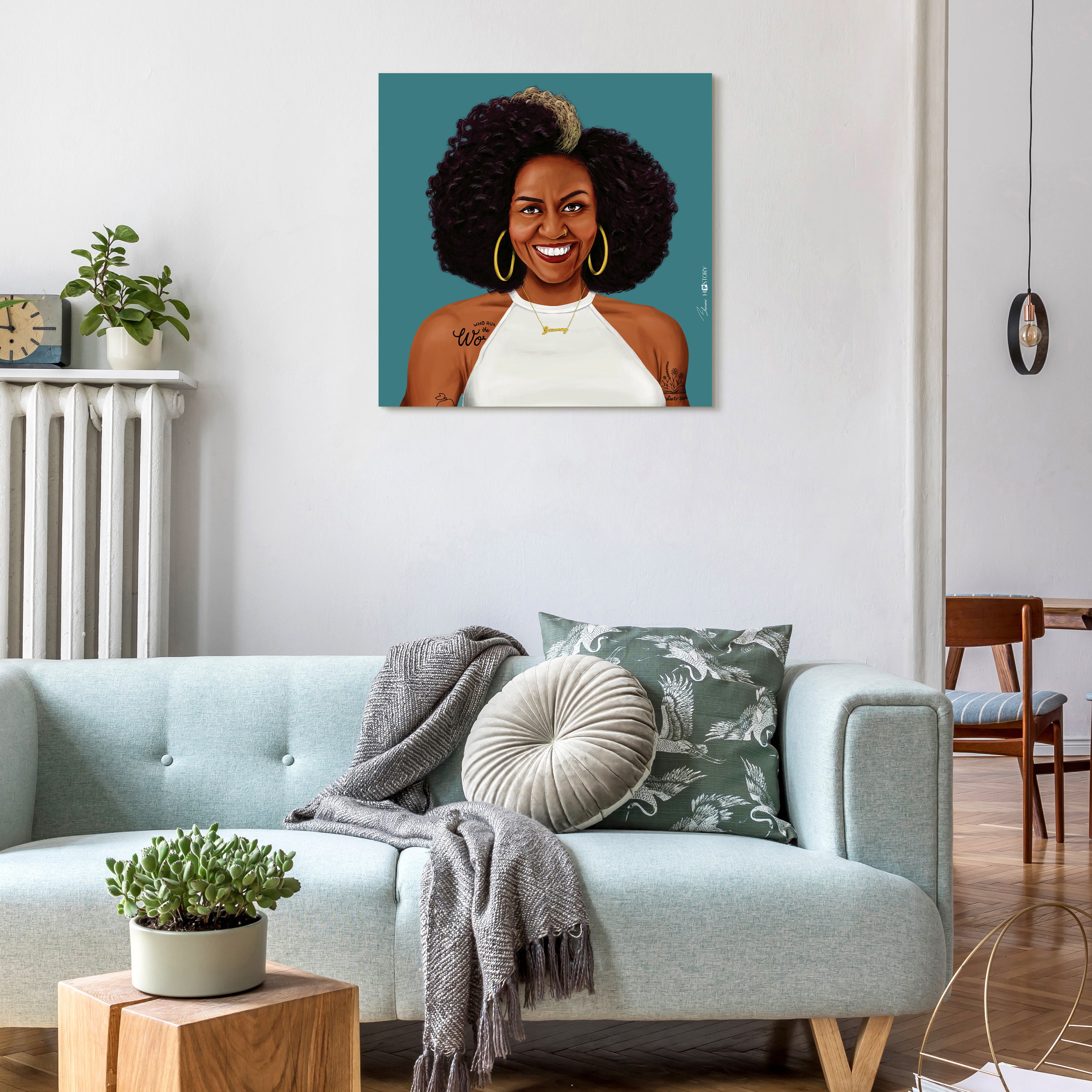 "Hip Michelle Obama" Frameless Free Floating Reverse Printed Tempered Art Glass Wall Art