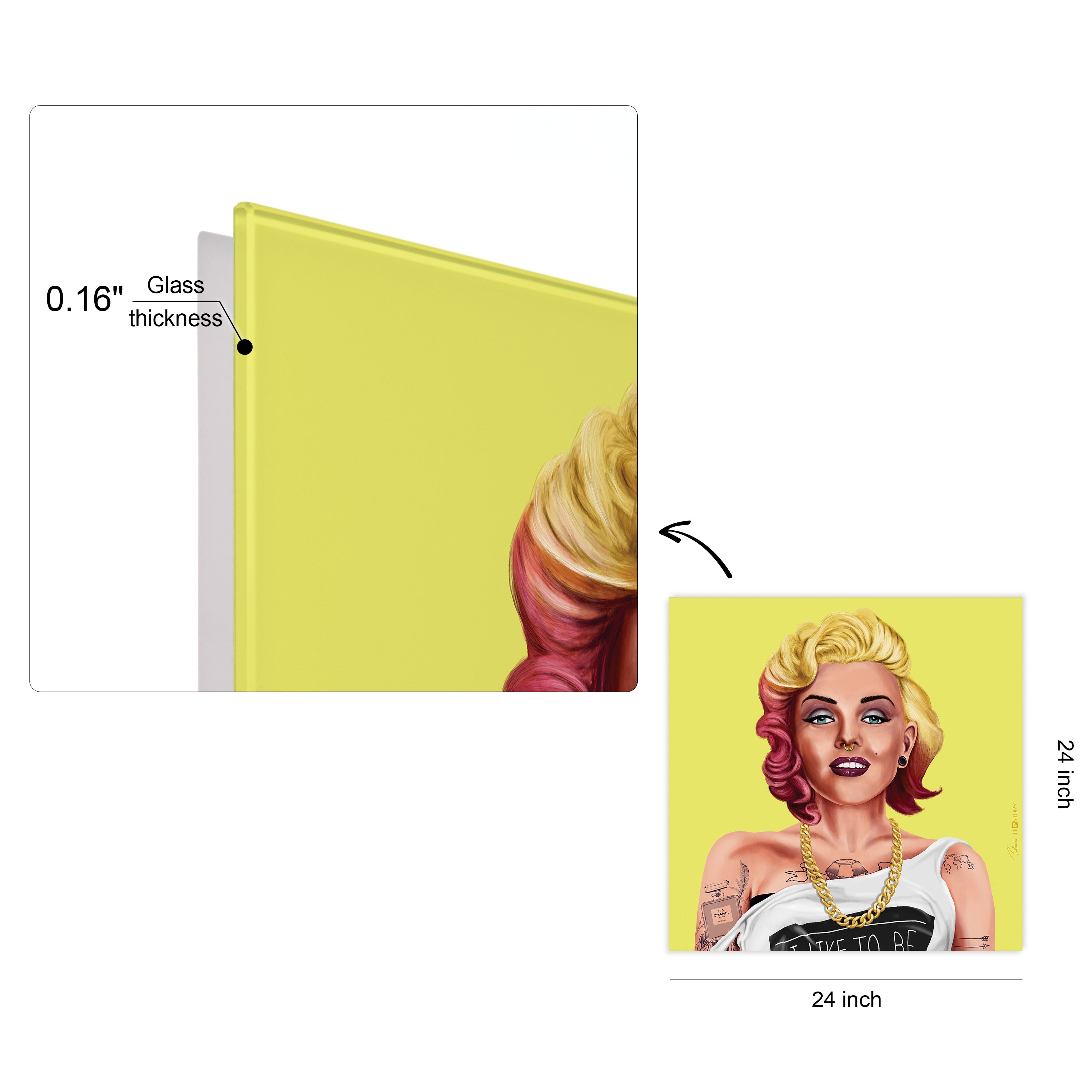 "Hip Marilyn Monroe" Frameless Free Floating Reverse Printed Tempered Art Glass Wall Art