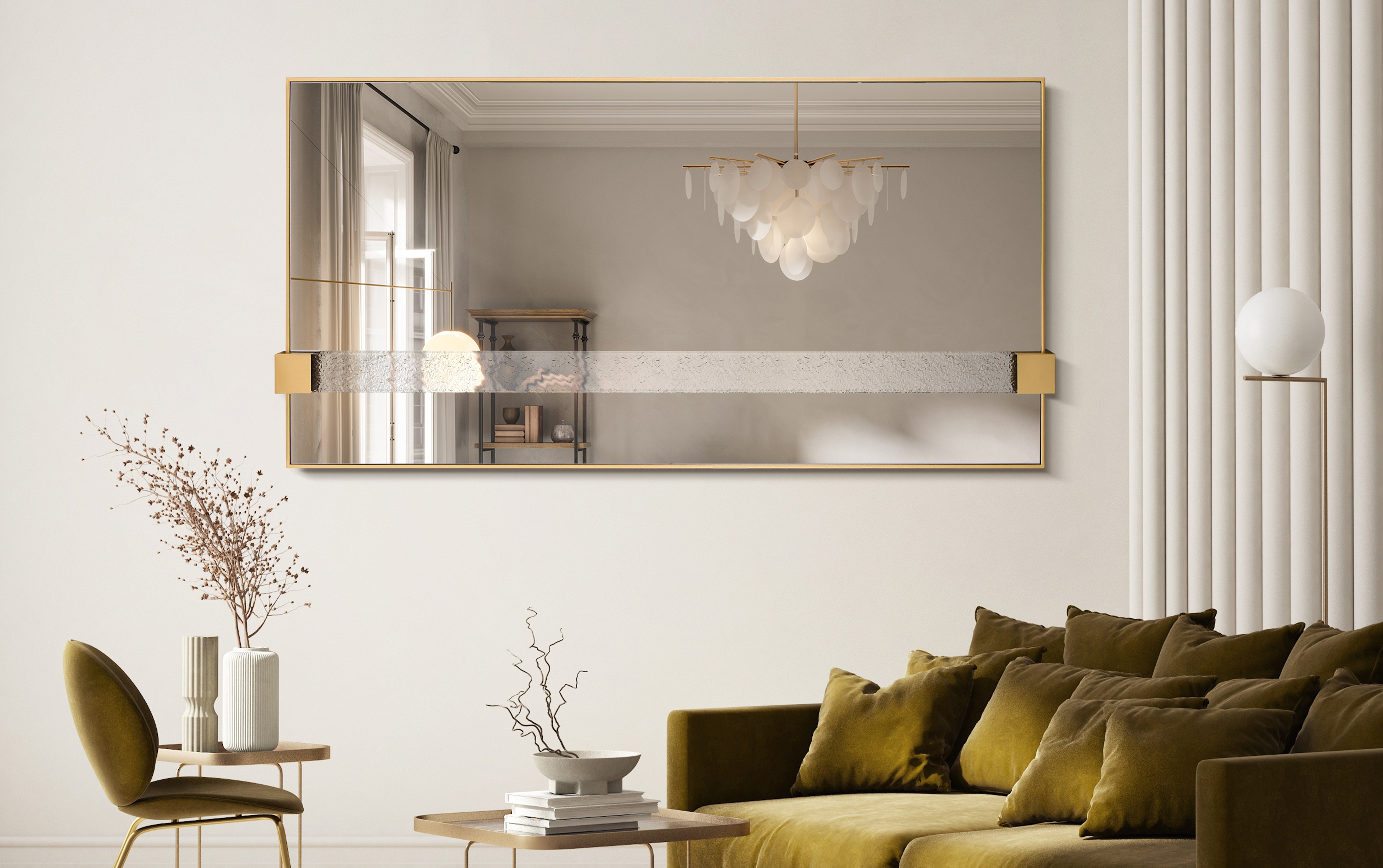 "Gleaming Horizon Wall Mirror" 40"x80" with Textured Acrylic Embellished, on Gold Iron Frame