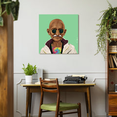 "Hip Mahatma Gandhi" Frameless Free Floating Reverse Printed Tempered Art Glass Wall Art