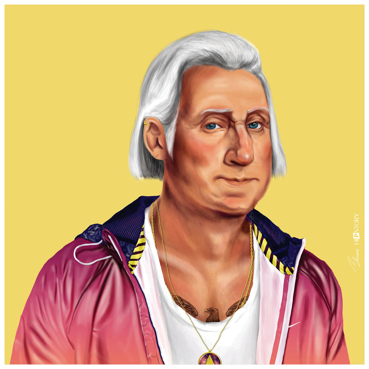 "Hip George Washington" Frameless Free Floating Reverse Printed Tempered Art Glass Wall Art