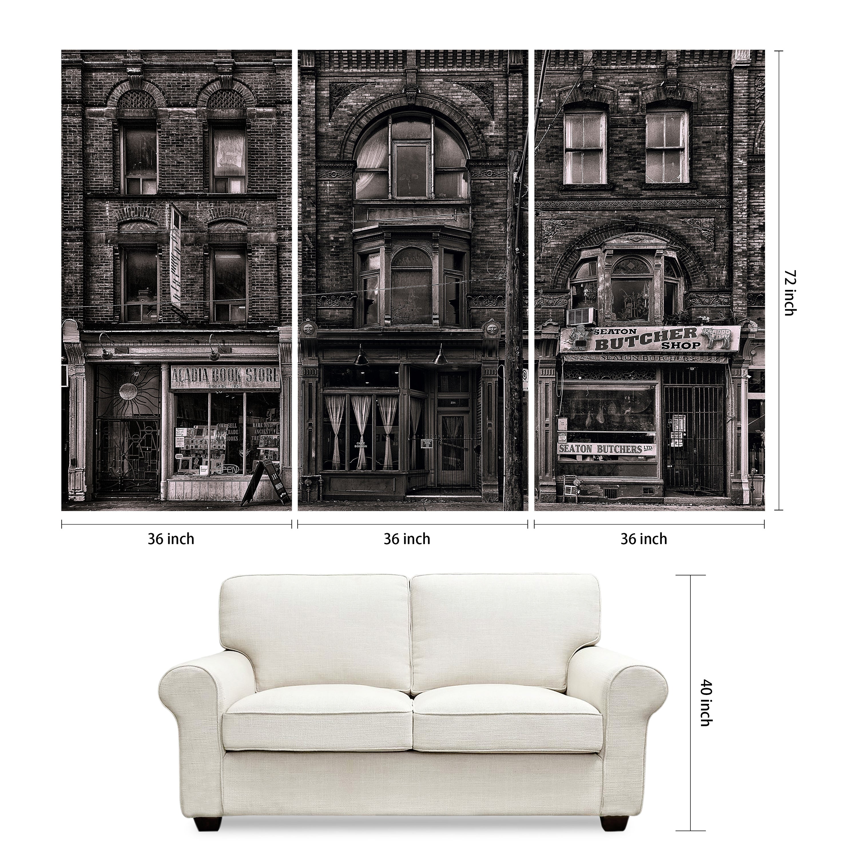 "Historic Brownstone Trio" Buildings Frameless Free Floating Reverse Printed Tempered Art Glass Wall Art