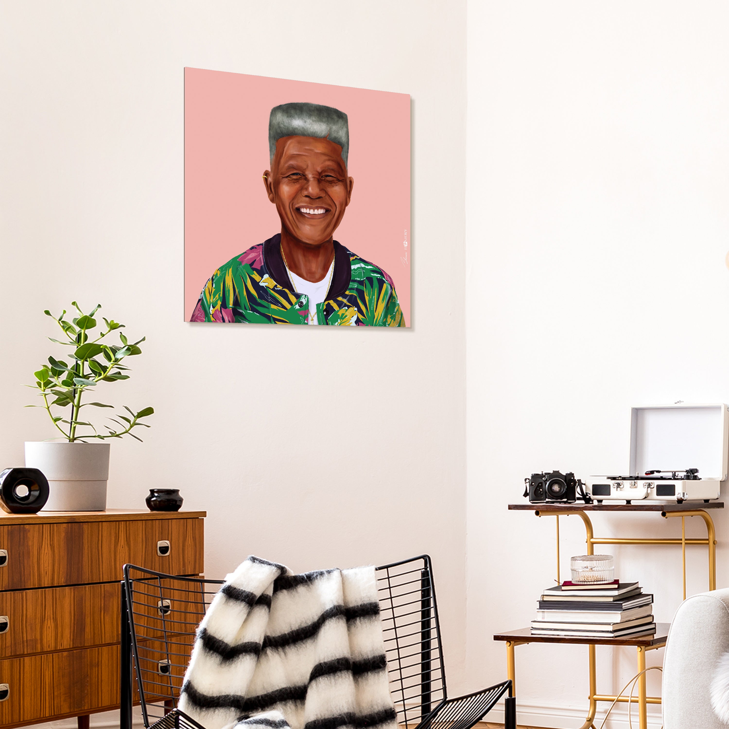 "Hip Nelson Mandela" Frameless Free Floating Reverse Printed Tempered Art Glass Wall Art