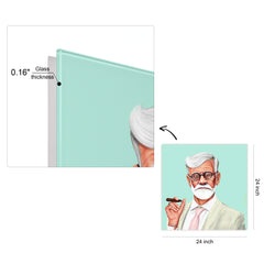 "Hip Sigmund Freud" Frameless Free Floating Reverse Printed Tempered Art Glass Wall Art