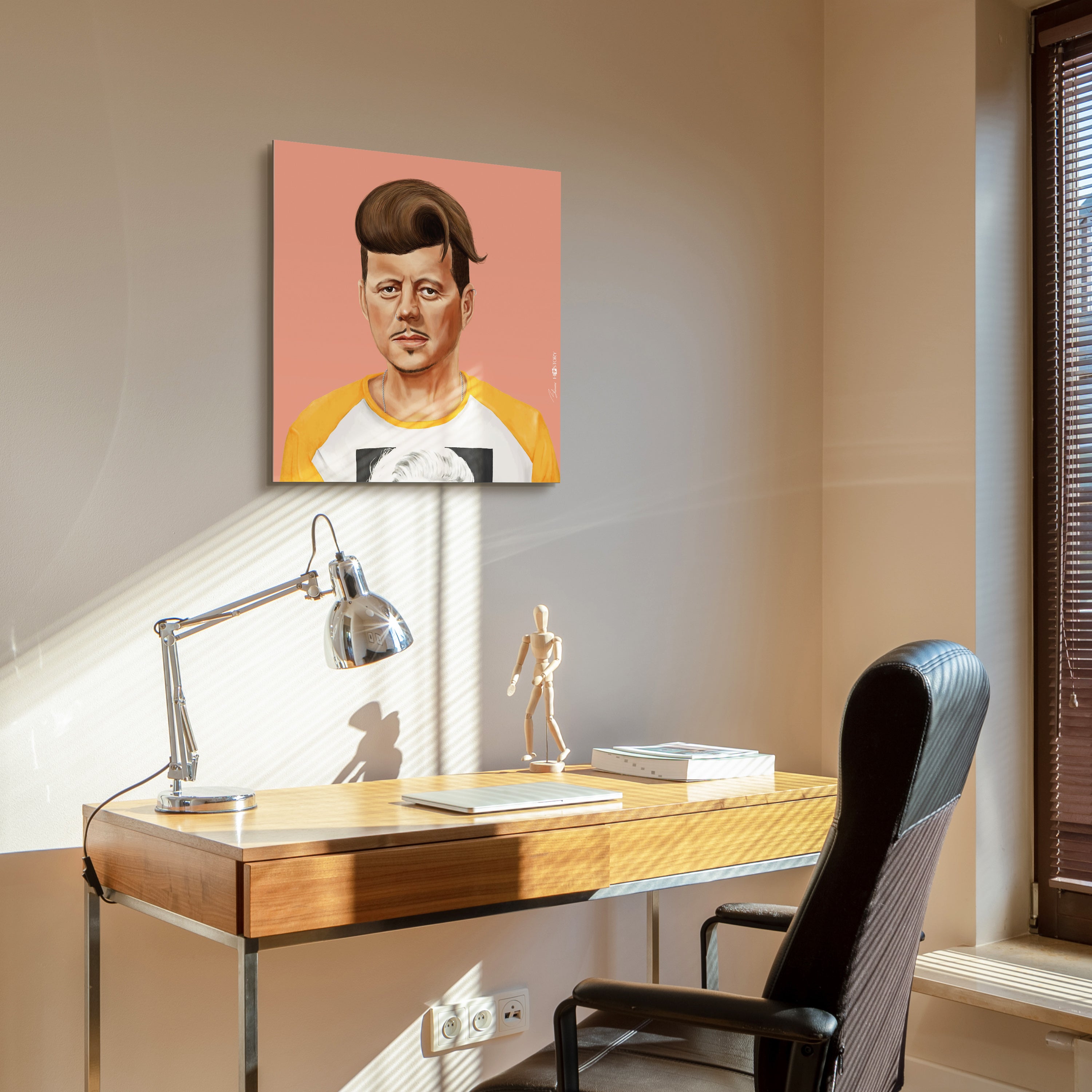 "Hip John Kennedy" Frameless Free Floating Reverse Printed Tempered Art Glass Wall Art