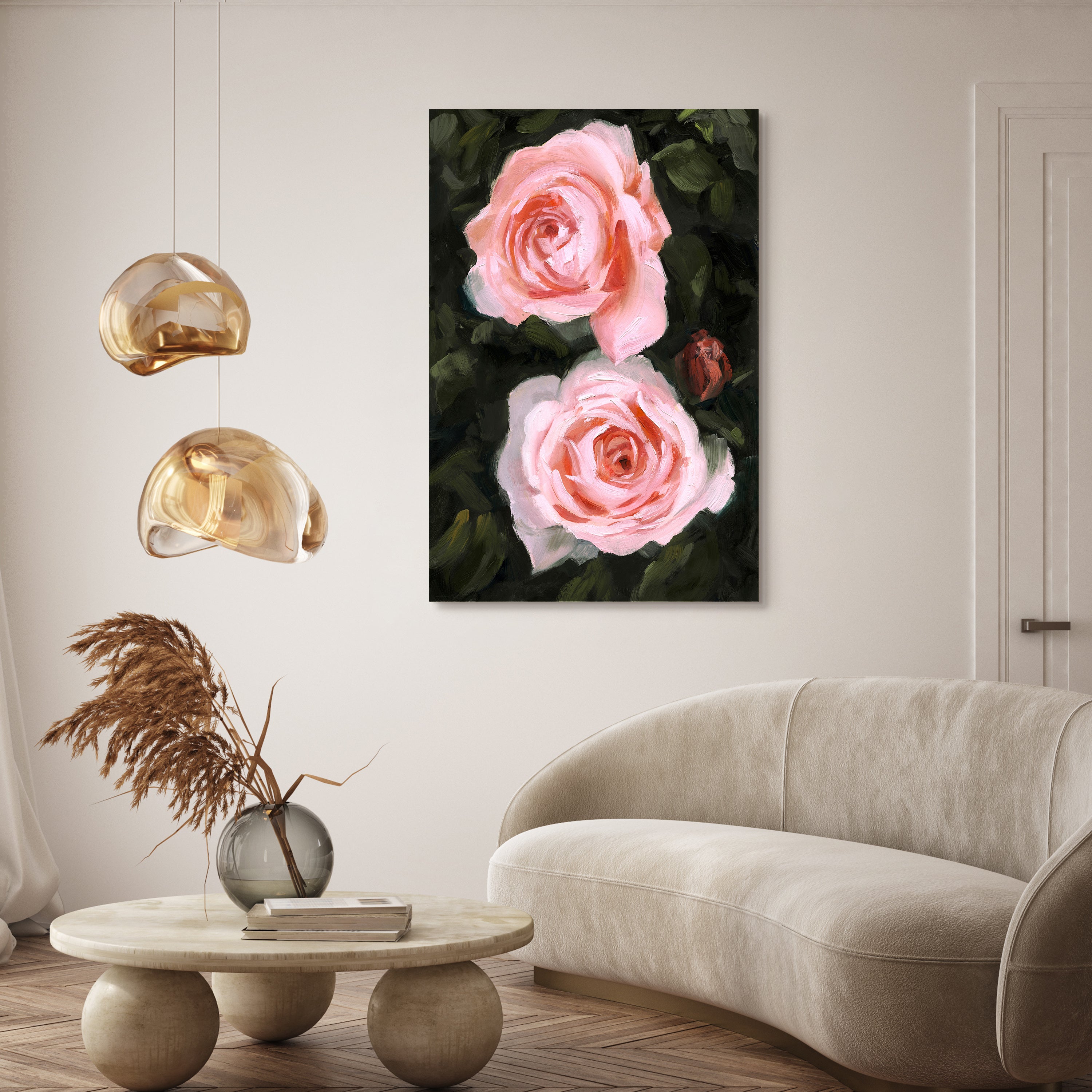 "Ethereal Roses I" Frameless Free Floating Reverse Printed Tempered Art Glass Wall Art