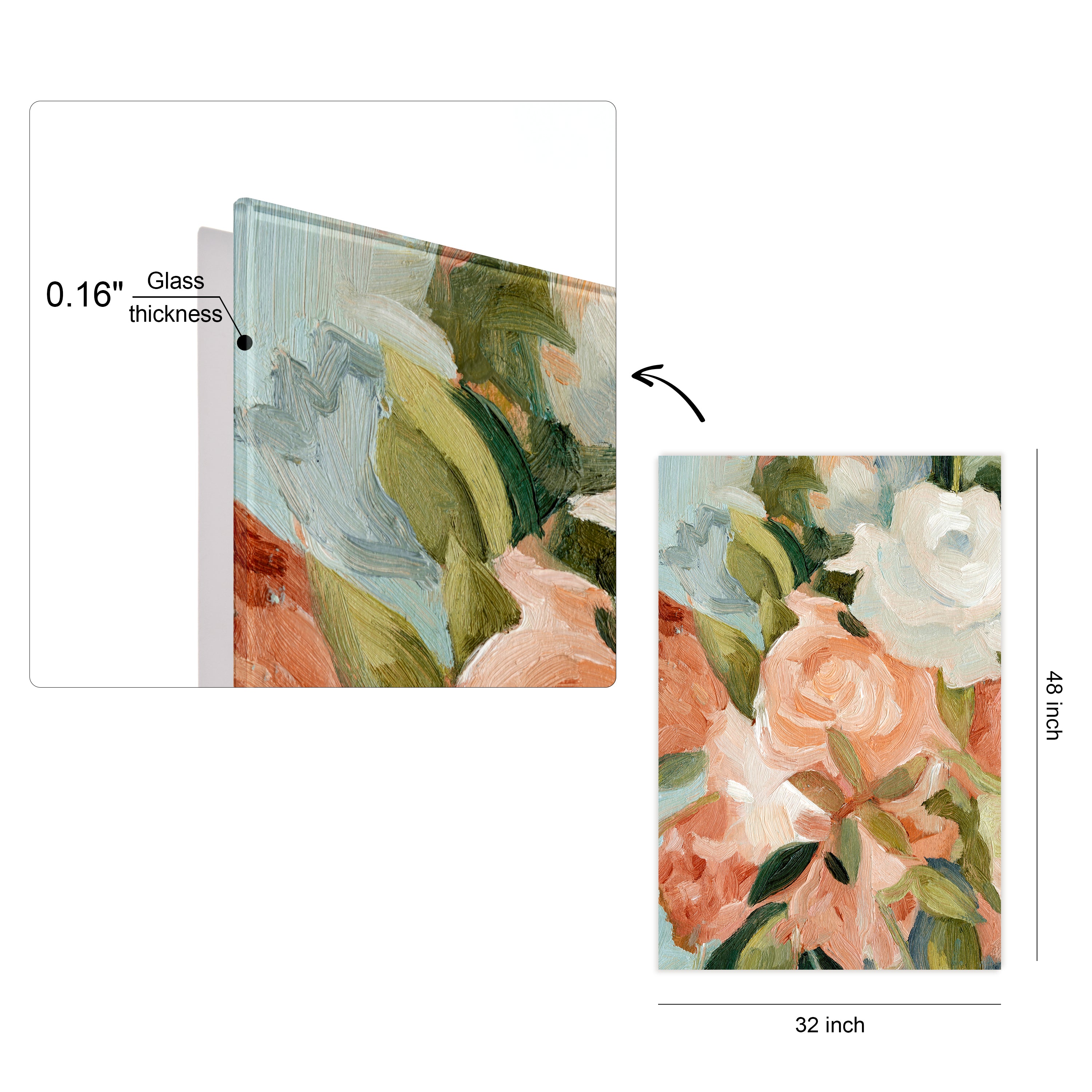 "Floral Harmony II" Bouquet Frameless Free Floating Reverse Printed Tempered Art Glass Wall Art