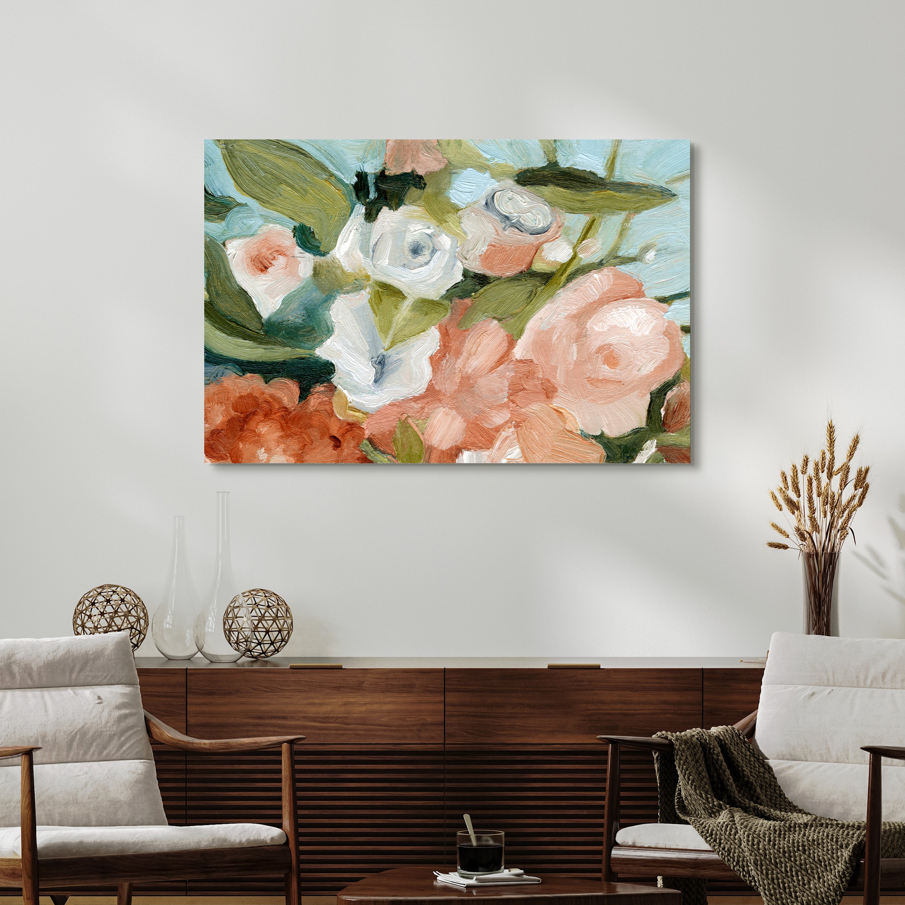 "Floral Harmony I" Bouquet Frameless Free Floating Reverse Printed Tempered Art Glass Wall Art