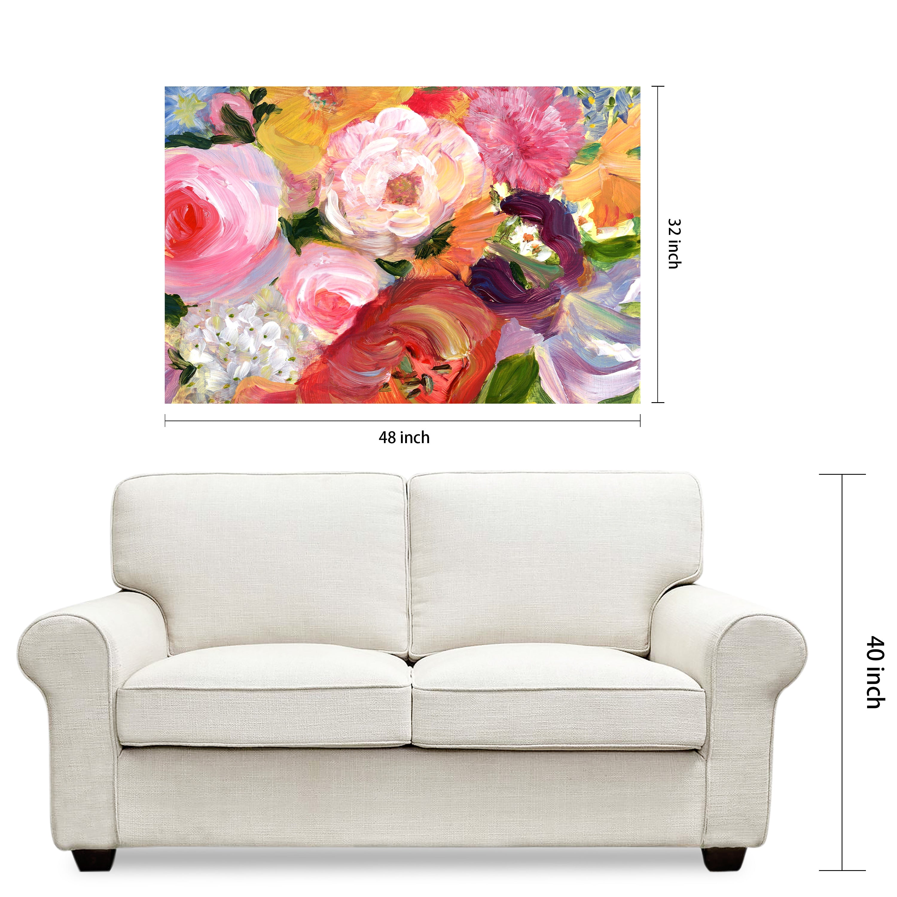 "Blossom Symphony I" Flowers Frameless Free Floating Reverse Printed Tempered Art Glass Wall Art