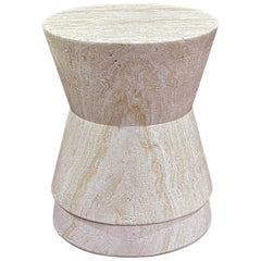 Hourglass Travertine Stone Finish Italian Design MGO Side Accent Table, size 14.4"x14.4"x17.7", perfect for both indoor and outdoor settings.