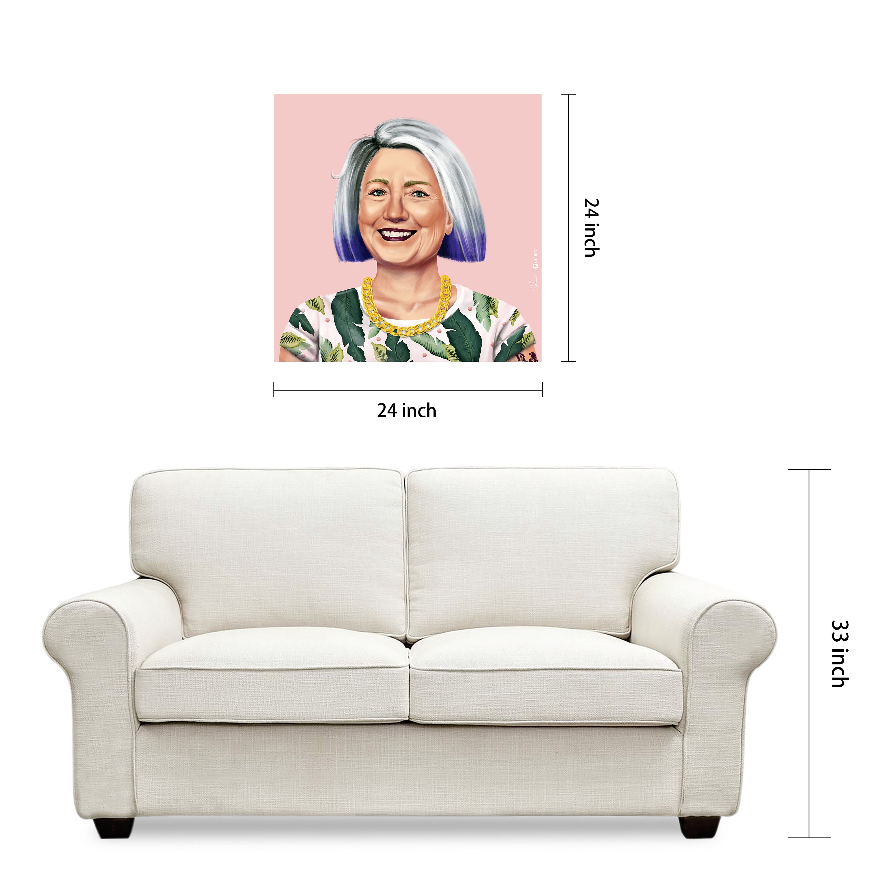 "Hip Hillary" Frameless Free Floating Reverse Printed Tempered Art Glass Wall Art