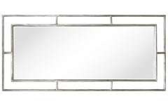 "Antique Champagne Rectangular Wall Mirror",38"x82", Beveled Mirror Featuring a Silver Foiled and Antique Champagne Finished Iron Pipe Frame