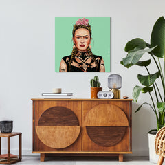 "Hip Frida Kahlo" Frameless Free Floating Reverse Printed Tempered Art Glass Wall Art